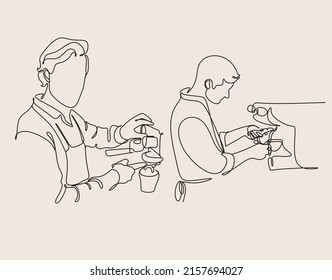 Arte de línea barista vector café minimalista