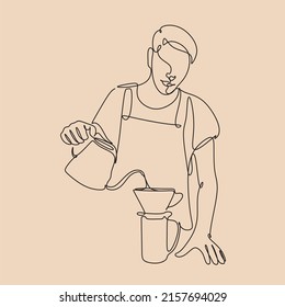 Line art barista vector minimalist coffee