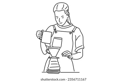 line art of barista at work in a cafe vector illustration