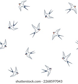 Line art of barn swallows birds in flight