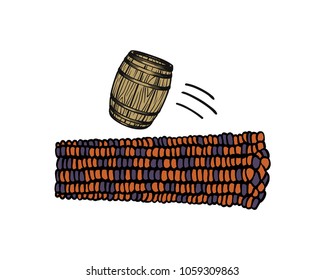 Line Art Barrel Throw Above the Corn Wall Hand Drawn Symbol Logo Vector