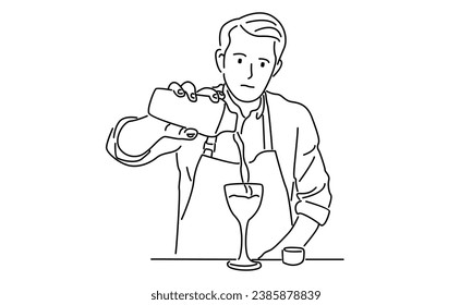 line art of bartender makes a cocktail