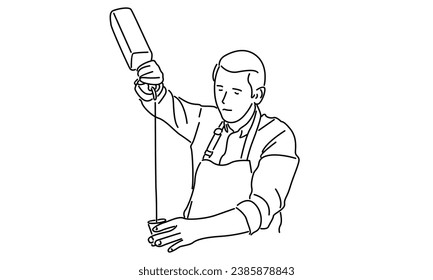 line art of bartender makes a cocktail