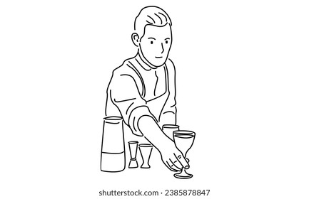 line art of bartender makes a cocktail