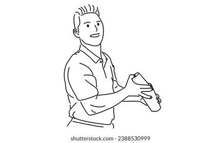 line art of bartender makes a cocktail