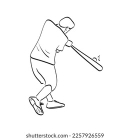 line art baseball batter hitting the ball illustration vector hand drawn isolated on white background