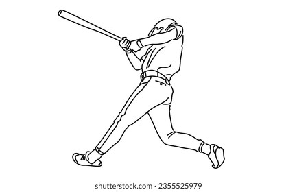 line art of baseball player ready to hit the ball