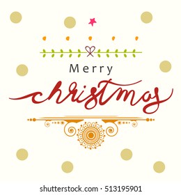 Line art  based Christmas doodle greeting card with Hand Lettering / hand written text of Merry Christmas in calligraphy style and creative Floral design  with xmas party theme composition  background