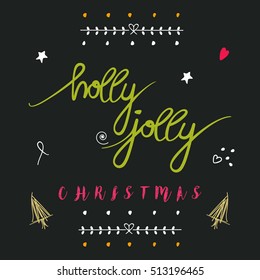 line art based creative Christmas doodle greeting card vector illustration and Hand Written text of Holly jolly 