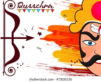 Line Art based Creative Wallpaper Design on Grungy background with Ravana Face on decorative background on the occassion of Dusshera.