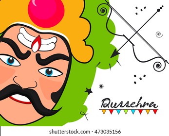 Line Art based Creative Wallpaper Design on decorative background with Ravana Face on the occassion of Happy Dusshera.