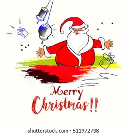 Line Art based Merry Christmas card / greeting with red santa claus with red santa cap and hand written text