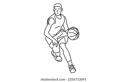 arte de la línea del jugador de baloncesto que gotea la ilustración del vector de la bola