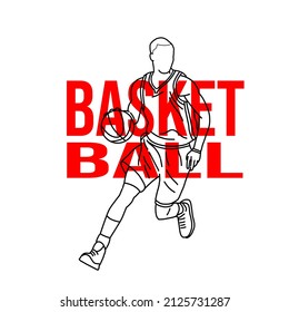 line art basketball player. jump. ball. white background. perfect for children's color books, t-shirts, sticker etc.  eps file