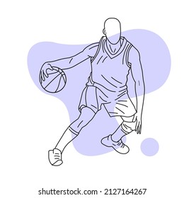 line art basketball player. jump. ball. white background. perfect for children's color books, t-shirts, sticker etc.  eps file