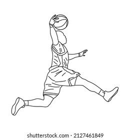 line art basketball player. jump. ball. white background. perfect for children's color books, t-shirts, sticker etc.  eps file