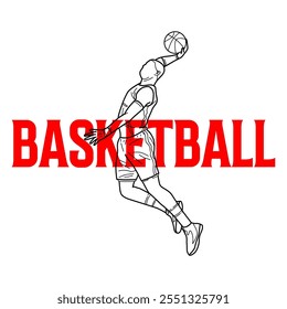 Linienart von Basketballspielern mit rotem Text