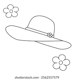 Line art beach hat with flower