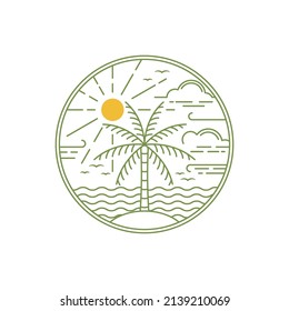 Arte de línea del diseño de la placa del logotipo de la playa, diseño de la ilustración del logotipo de la playa, diseños de playa de verano