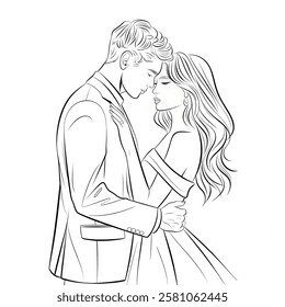 A line art a beautiful couple illustration of a coloring page 