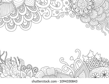 Line art of beautiful flowers for background and coloring book page. Vector illustration