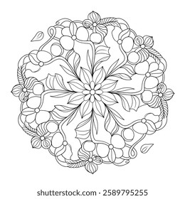 A line art beautiful mandala design illustration of a coloring page 