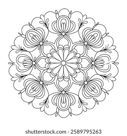 A line art beautiful mandala design illustration of a coloring page 