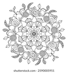 A line art beautiful mandala design illustration of a coloring page 