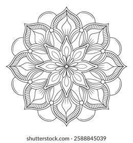 A line art beautiful mandala illustration of a coloring page