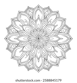 A line art beautiful mandala illustration of a coloring page