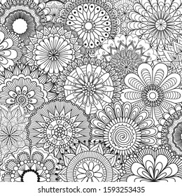 Line art of beautiful mandalas in black and white for background and printing, adult coloring book and so on. Vector illustration