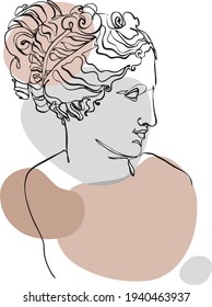 Line art beautiful Venus concept illustration and geometric shapes in neutral colors. Venus de Milo illustration. 