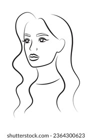 line art beautiful woman portrait, simple minimalist vector illustration, isolated abstract girl, female face contour, beauty and hair salon concept 