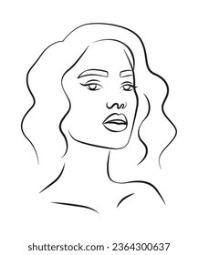 line art beautiful woman portrait, simple minimalist vector illustration, isolated abstract girl, female face contour, beauty and hair salon concept 