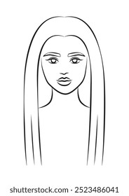 line art beautiful woman portrait, isolated vector illustration of female face, simple minimalist drawing, beauty and hair salon logo concept 