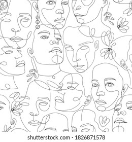 Line art beautiful woman seamless pattern. Perfect illustration for poster, packaging, web, smartphone case, textile