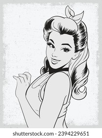 line art beautiful woman smiling sweetly