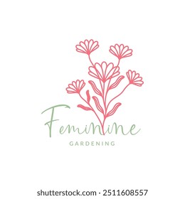 Line Art Beauty Flower Vector de diseño de logotipo femenino