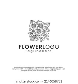 line art beauty flower logo. inspiration logo design. template vector illustration. isolated on white background
