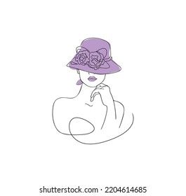 Line art Beauty Lady Abstract Line art illustration, flower hat line art 