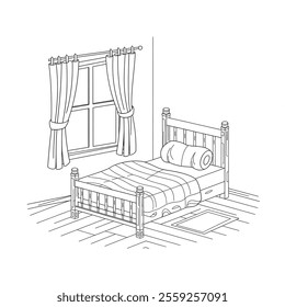 A line art bed illustration of a coloring page 