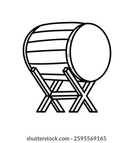Line art bedug icon with detailed lines. Modern representation of the traditional instrument. Suitable for cultural and music designs.