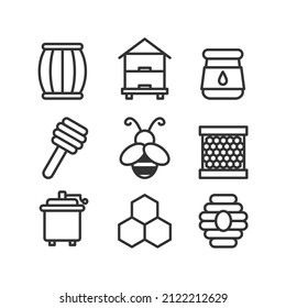 line art beekeeper honey and bee vector set, icons vector
