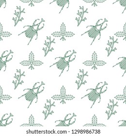 line art beetle seamless pattern