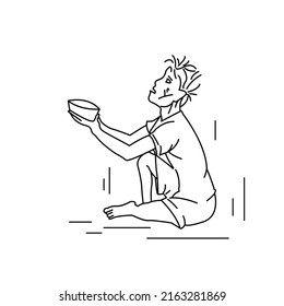 Line Art Of A Beggar Asking For Money Holding A Bowl