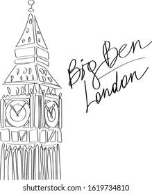 Line art Big Ben Illustration, London, Parliament, United Kingdom