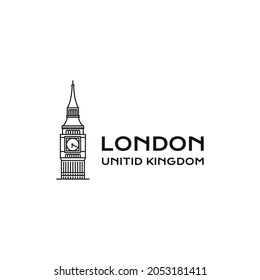 Line art Big Ben logo design vector template. Vector logo of the city of London. Elizabeth Tower vector illustration