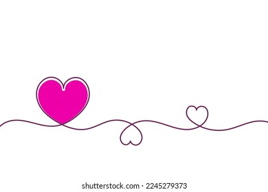 Line art with a big pink heart and two small ones on a white background.