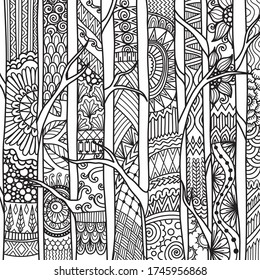 Line art of birch trees for printing on project, coloring book and so on. Vector illustration.