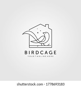 line art bird cage logo vector illustration design, minimalist bird house logo